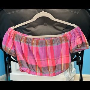 Multi colored off the shoulder crop top